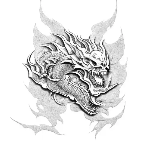 Fierce Japanese Dragon With Skull In Foot