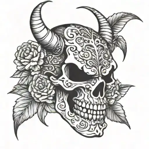 Skull Wearing Half A Hannya Mask