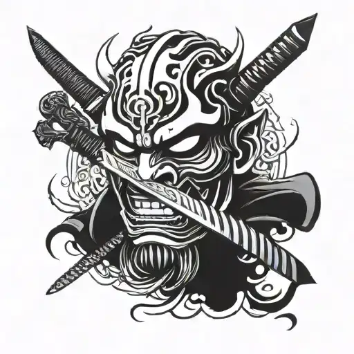 Oni Mask And Katana Sword