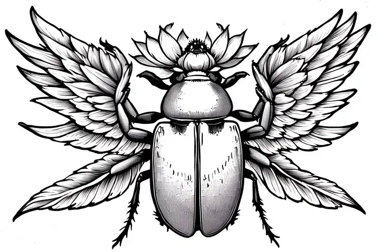 Scarab Beetle With Wings Outstretched Hilding A Lotus Flower Over Its Head