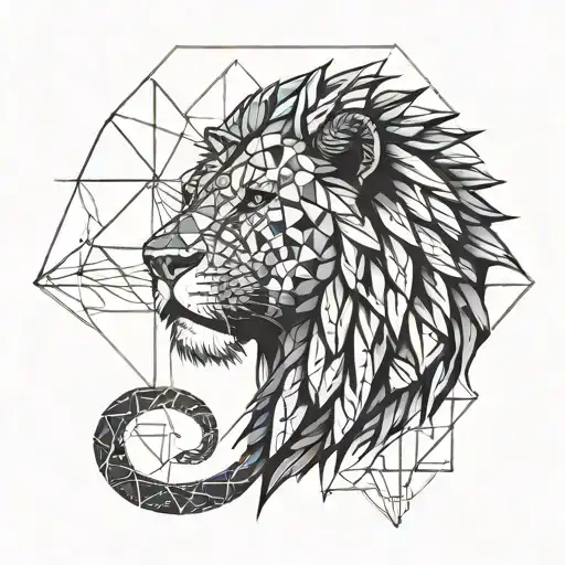 A Lion's Head Merged With A Geometric Pattern Representing Strength And Precision
