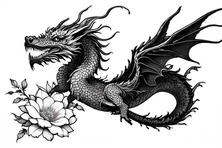 Dragon Flying In Flower