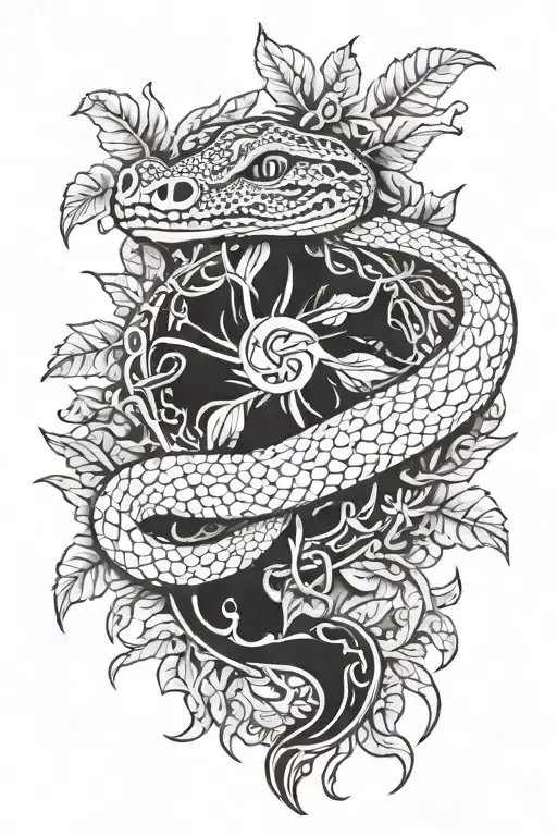 Ayahuasca Vine Surrounding A Boa Snake's Face Emerging