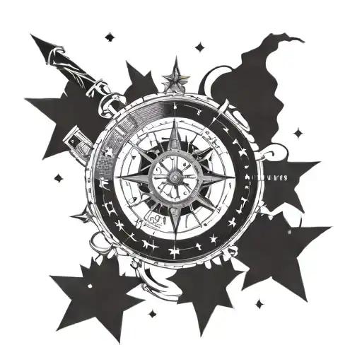 A Constellation Of Sagittarius Intertwined With Books And A Compass