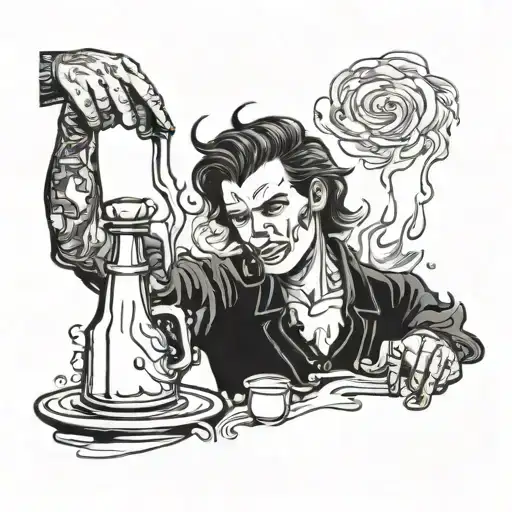 Shaker Pouring A Drink While Fire Comes Out And Death Looms