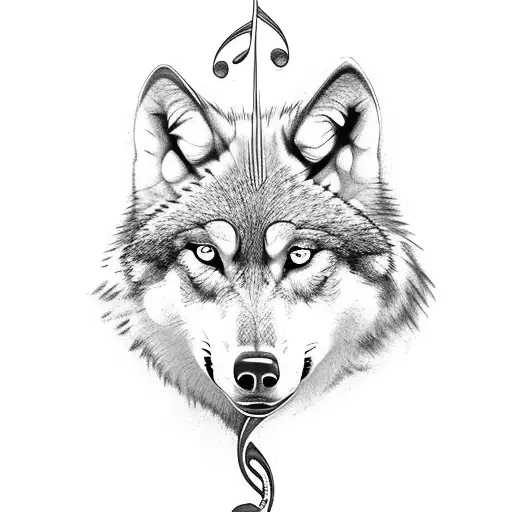 Wolf With Music Treble Clef Behind