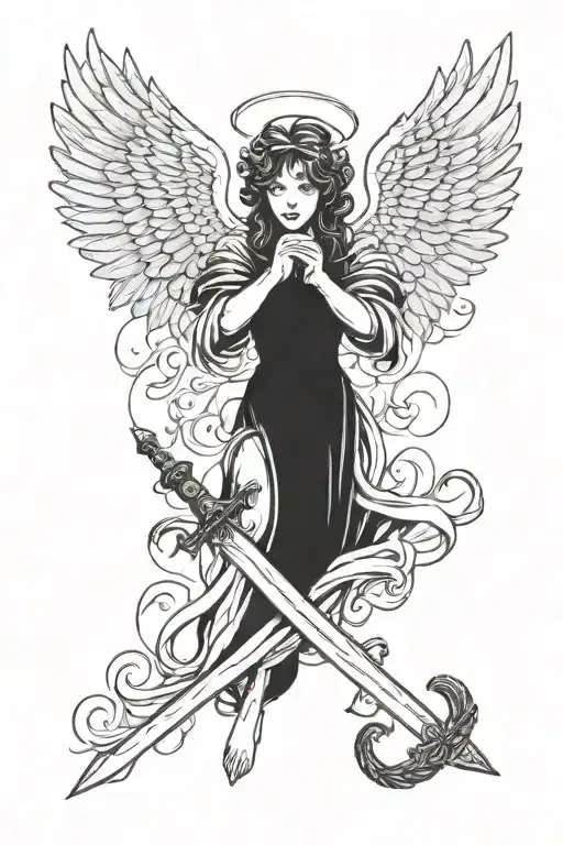 Angel Holding A Sword Going Thru A Heart