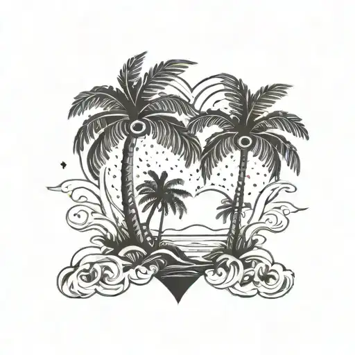 Palmtrees In A Heart With A Small Cloud In The Background