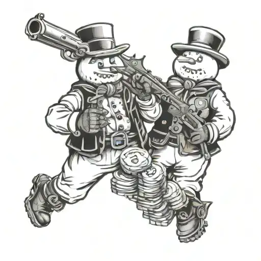 2 Snowmen Holding Guns And Money