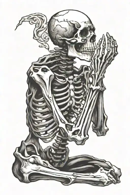 Skeleton Praying With Dark Background