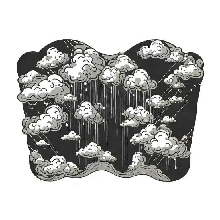 Cloud With Rain Tattoo On A Mans Left Chest And Upper Shoulder