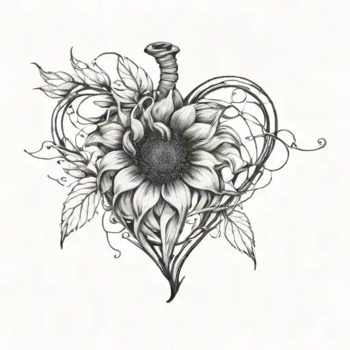 A Stylized Human Heart With Sunflower Petals As Veins