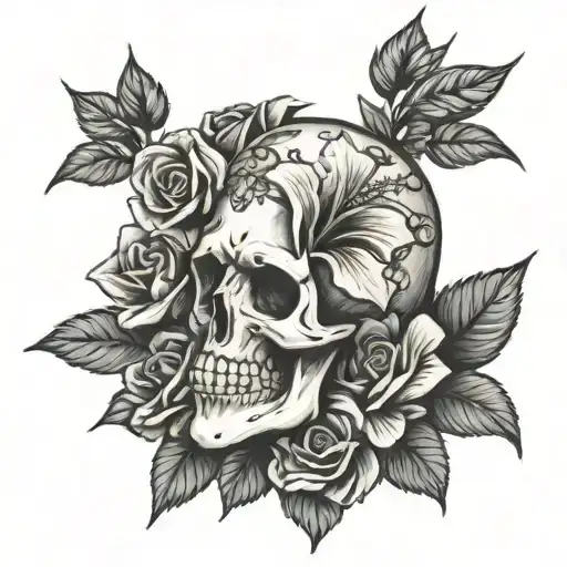 Skull And Roses Mayflowers Hibiscus