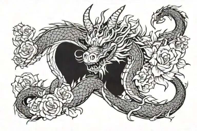 Dragon With Flowers