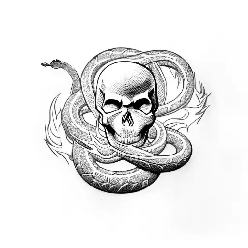 Skull And Snake With Fire