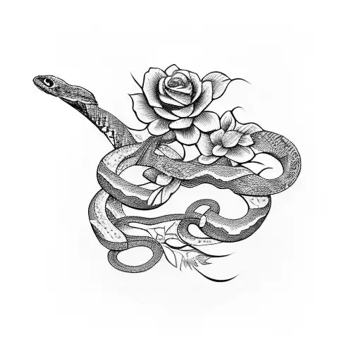 Snake With Sword And Flowers