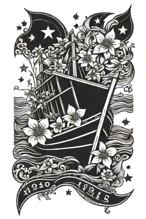 Wooden Boat With The Date 1942 Some Flowers And Stars