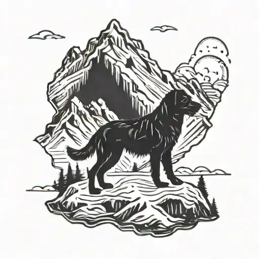 Mountain And Dog Playing
