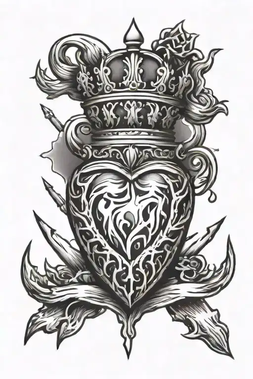 Sacred Heart With Three Nails And A Crown