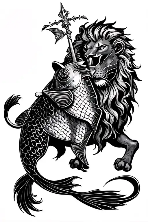 Sign Of The Zodiac Fish And Lion Plus Knight Saint Georges