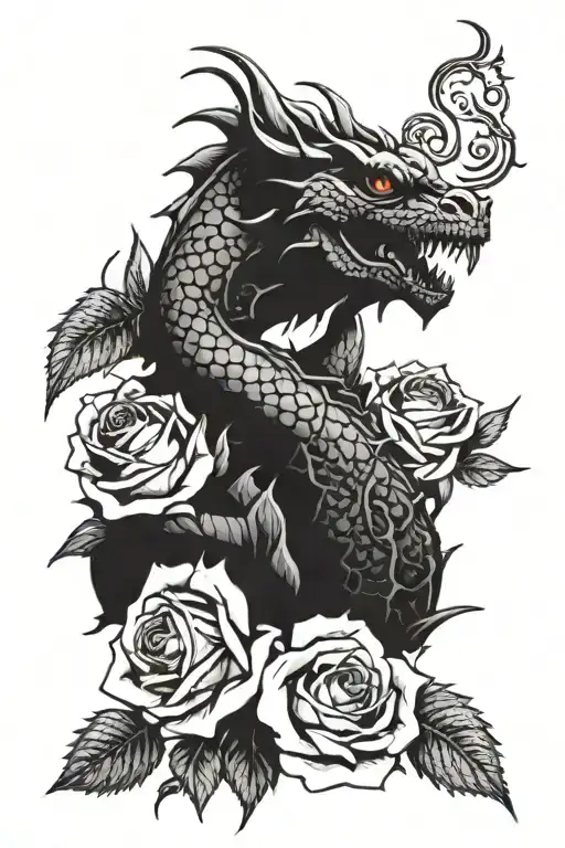 3 Roses With A Dragon Surrounding The Forearm With A