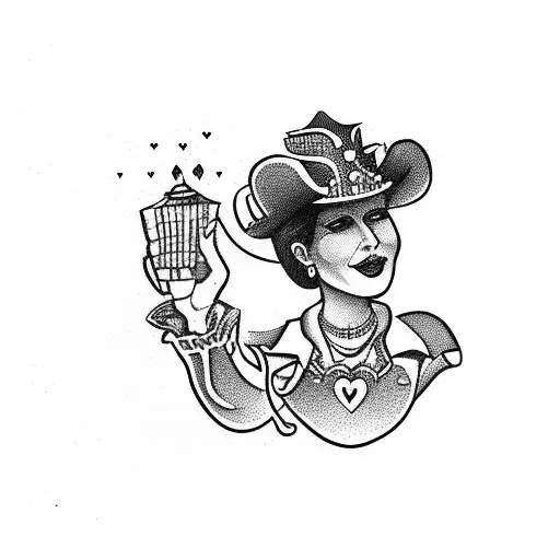 Queen Of Hearts Card With Cowboy Hat And Cowboy Boots On It