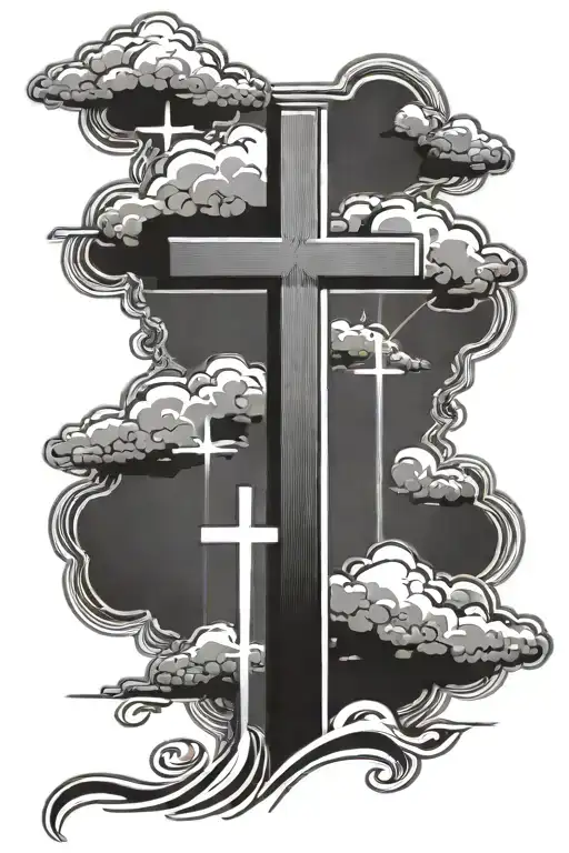 3 Crosses With Clouds And Sun Rays In Top Right Corner
