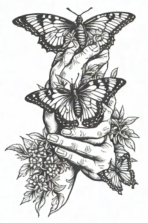 Praying Hands Holding Rosemary With A Butterfly And Cardinal Bird