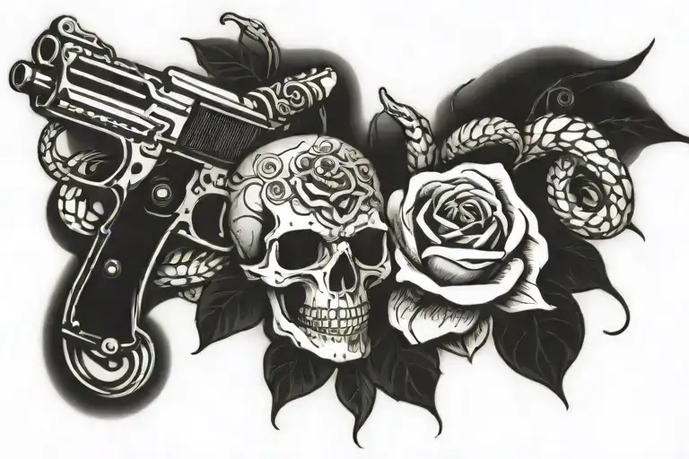 Gun Rose Skull Snake Wrapped