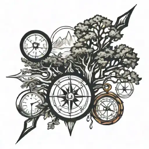 4W Lettering With Oak Tree And Compass