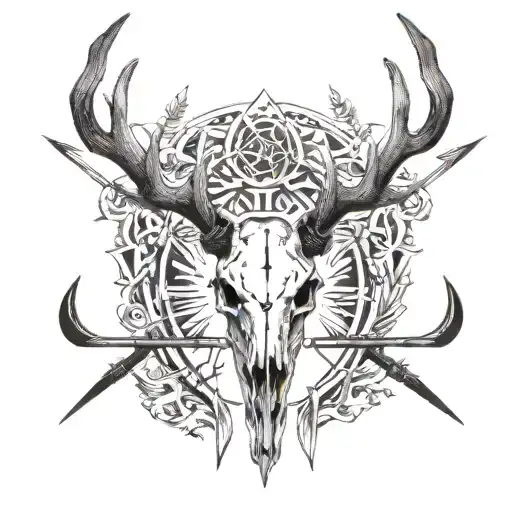 Deer Skull Bow Hunting Arrows Pointing