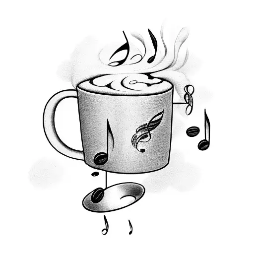 A Steaming Cup Of Coffee With Musical Notes Swirling Around It
