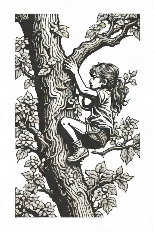 Little Girl Climbing A Tree