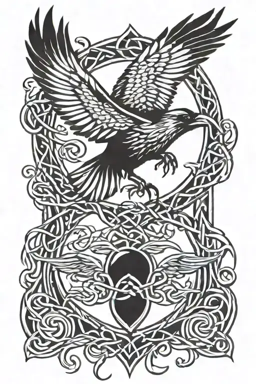 Flying Raven Celtic Knot Roots Surrounded