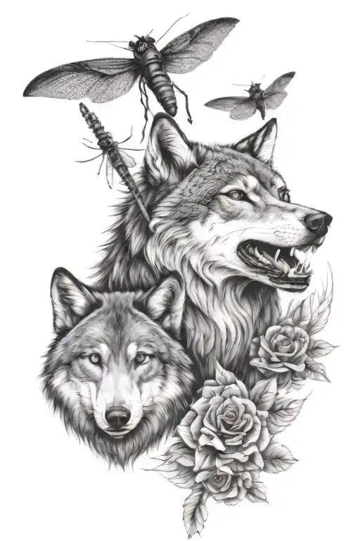 Male Wollf And Dragonfly