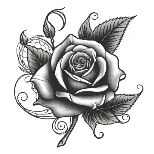 A Non Colored Rose With Salena Written Along The Stem And A Vine Around It