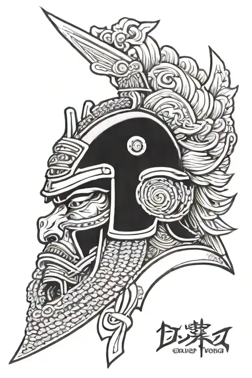 Samurai Head With Helmet