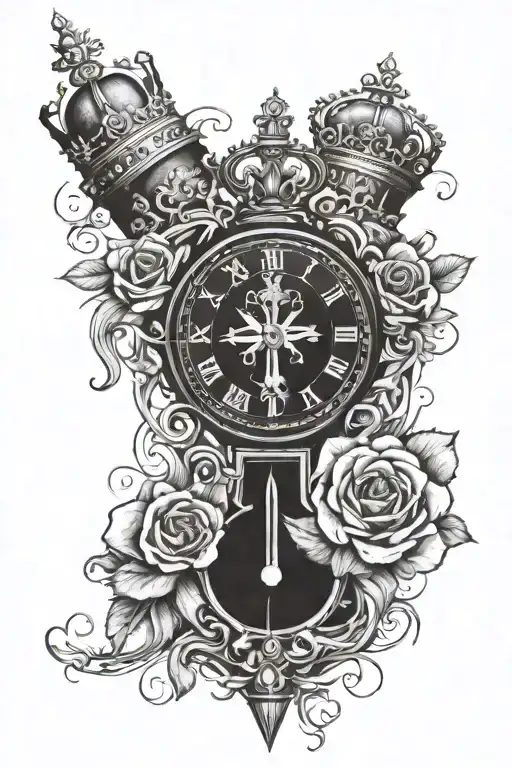 Clock With Compass And Crown At Top And Rose Below With Waves To Be Put In The Outer Calf