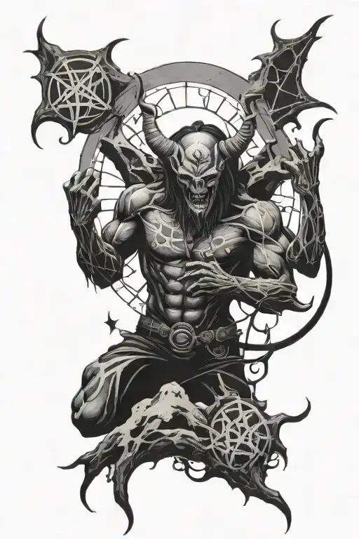 Demon In Dark Landscape Dark Sky And A Pentagram