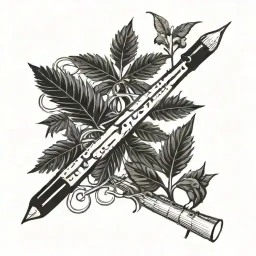 Weed Plant Intertwined With Drumsticks And Musical Symbols