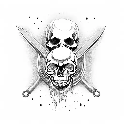 A Skull With Gold Coin Eyes And A Dagger Through The Skull