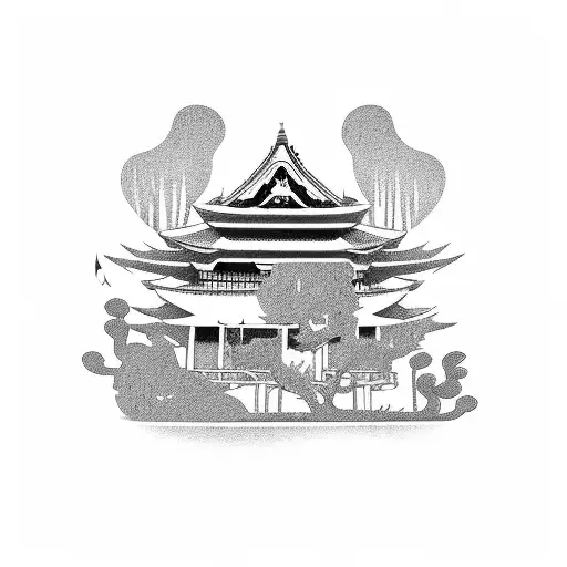 Geisha Japanese House On A Road With A Cat