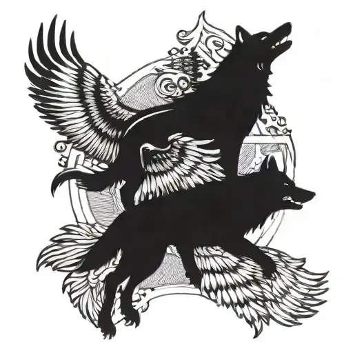 2 Wolves With Eagle Soaring Above