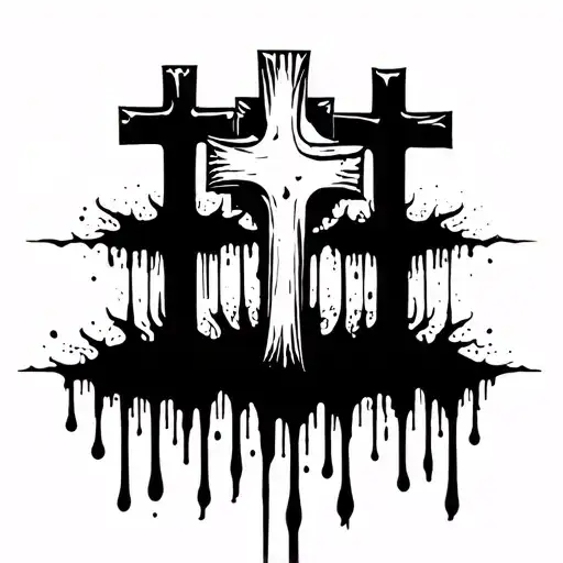 Blackout With Three White Crosses Bleeding