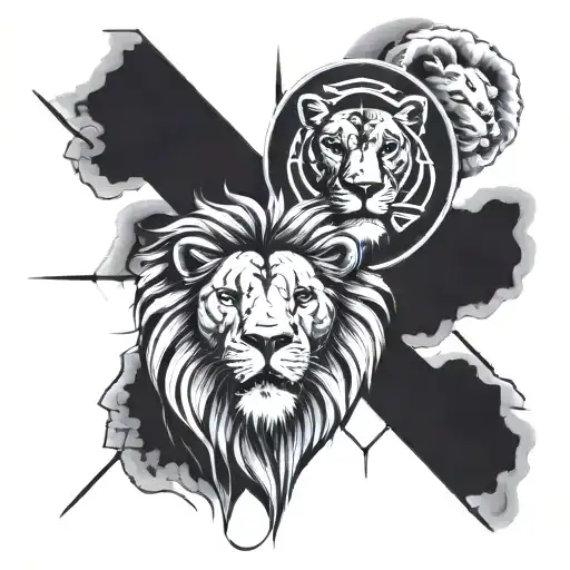 Lions Head And Christian Cross