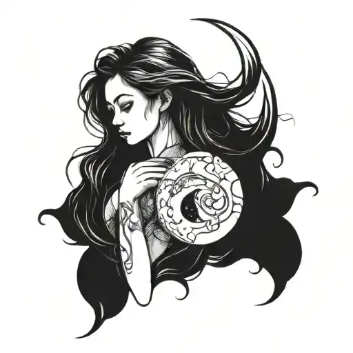 Picture Of A Girl Intertwined With Moon