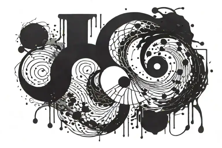 A Leg Band Tattoo Featuring A Dynamic Yin-yang Symbol In The Center With Abstract Ink Splatters