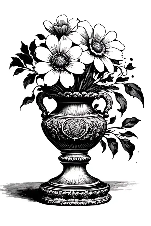 Roman Vase With A Bouquet Of 5 Lysis Flowers Inside