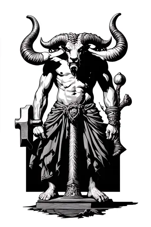 Greek Minotaur Hammer Standing Tall Amidst Sad