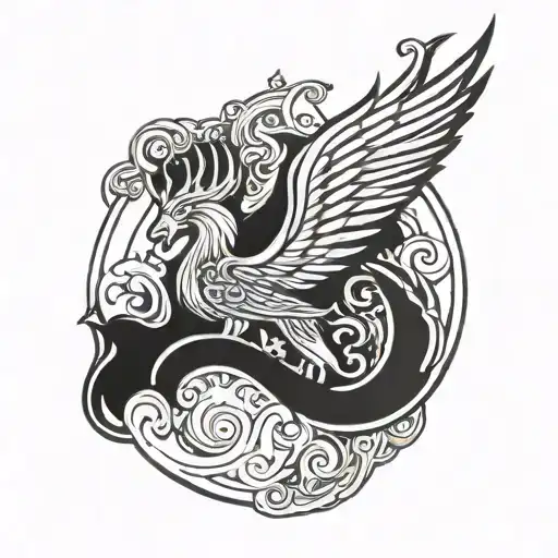 Viking Symbol With Phenix Fighting